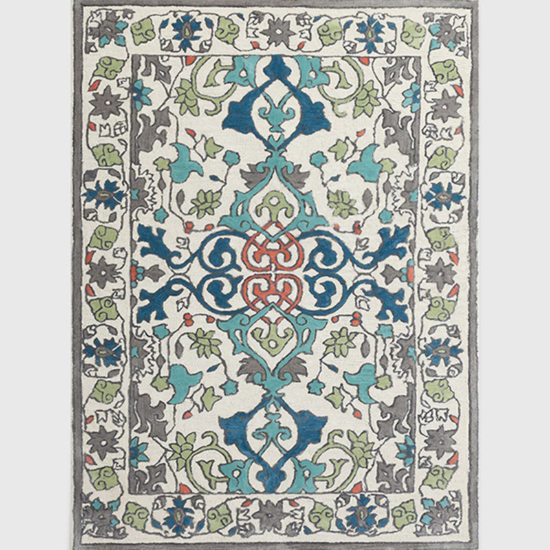 Moroccan living room wallpaper in ivory leaf pattern printed carpet polyester non-slip rug