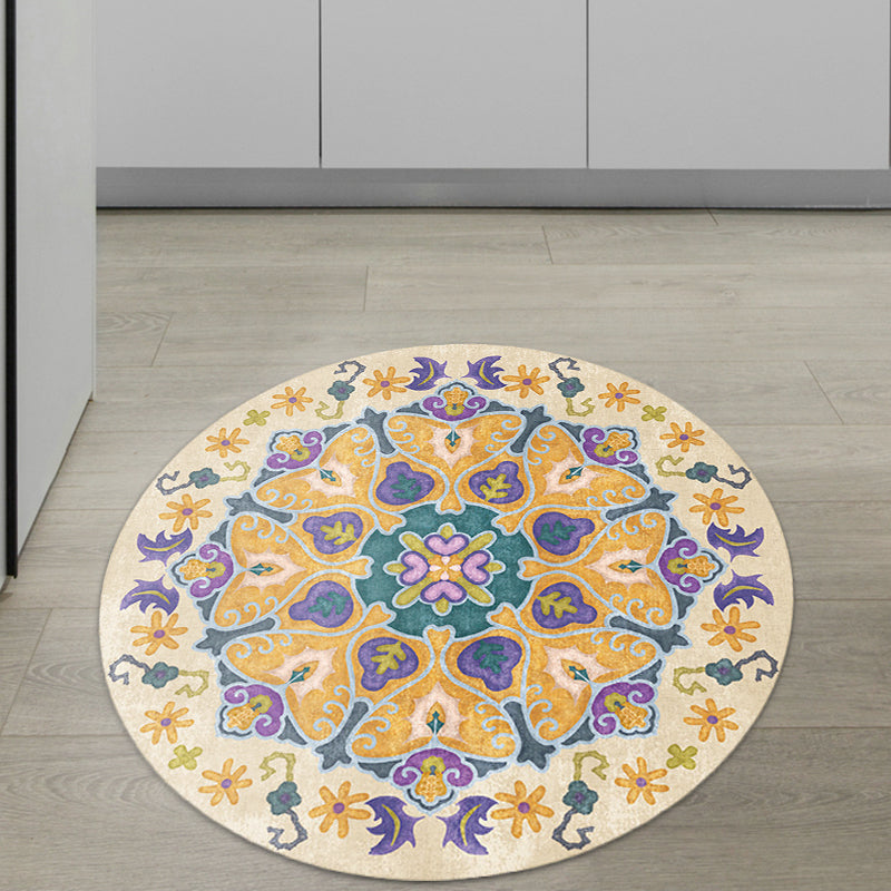 Tribal Medallion Rug Yellow Synthetic Rug Non-slip Back Rug for Living Room