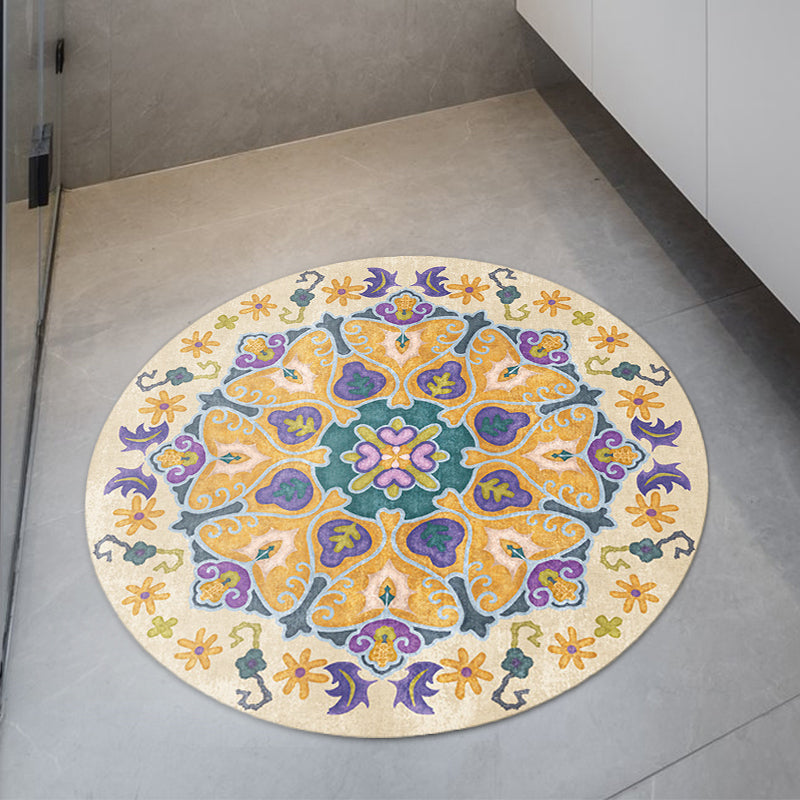 Tribal Medallion Rug Yellow Synthetic Rug Non-slip Back Rug for Living Room