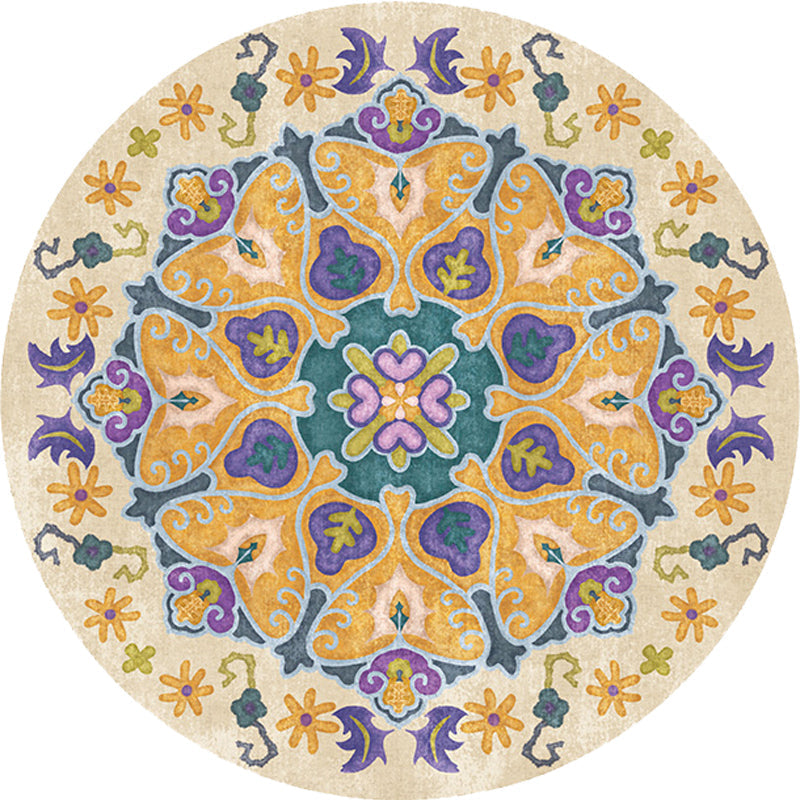 Tribal Medallion Rug Yellow Synthetic Rug Non-slip Back Rug for Living Room