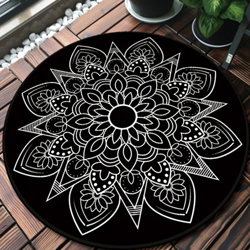 Tribal Medallion Rug Black and White Southwest Rug Polyester Washable Area Rug for Living Room