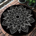 Tribal Medallion Rug Black and White Southwest Rug Polyester Washable Area Rug for Living Room