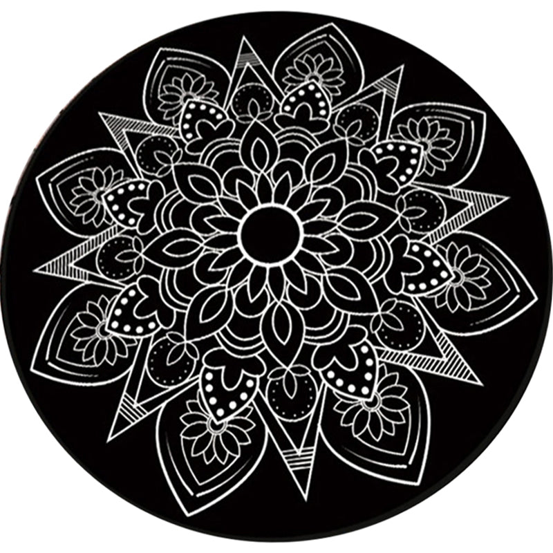 Tribal Medallion Rug Black and White Southwest Rug Polyester Washable Area Rug for Living Room