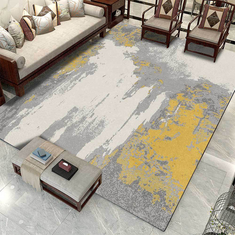 Gray Decorative Rug Modern Abstract Color Block Pattern Area Rug Polyester Washable Rug