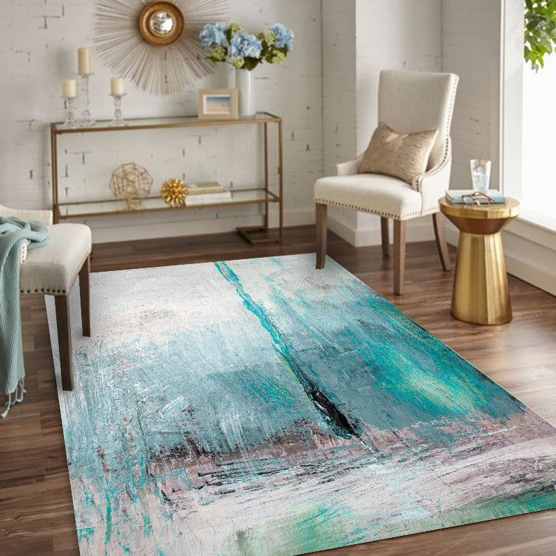 White and blue bedroom rug modern abstract oil painting pattern area rug polyester washable rug