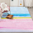 Scandinavian modern rug in blue and pink abstract painting print rug washable polyester rug for home decor
