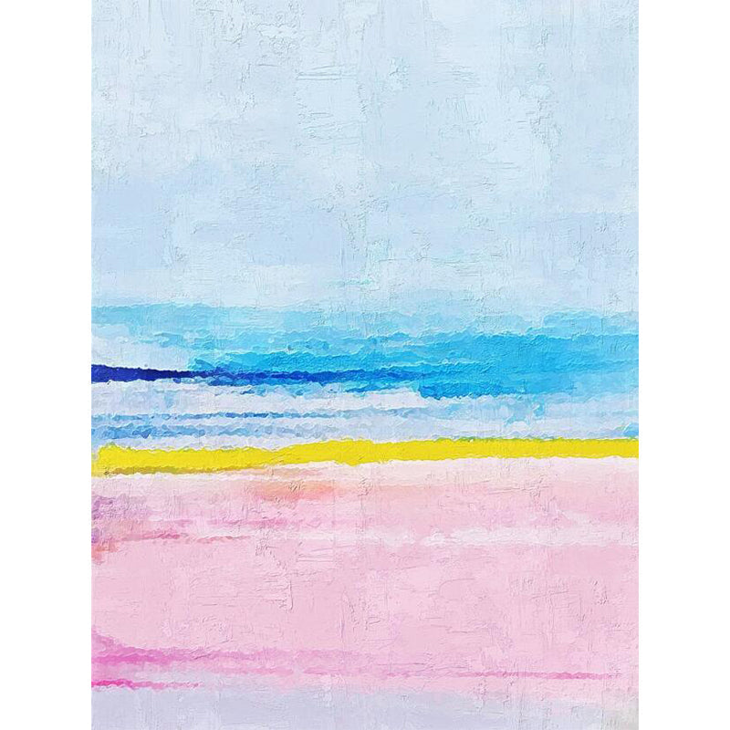 Scandinavian modern rug in blue and pink abstract painting print rug washable polyester rug for home decor