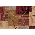 Nordic Modern Carpet in Brown and Red Abstract Circle Rectangle Print Carpet Polyester Washable Carpet for Home Decor