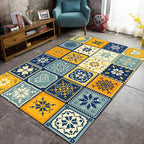 Moroccan Living Room Rug in Yellow and Blue Geometric Snowflake Dots Print Rug Polyester Non-Slip Rug