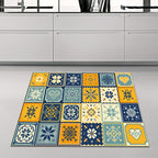 Moroccan Living Room Rug in Yellow and Blue Geometric Snowflake Dots Print Rug Polyester Non-Slip Rug
