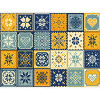 Moroccan Living Room Rug in Yellow and Blue Geometric Snowflake Dots Print Rug Polyester Non-Slip Rug