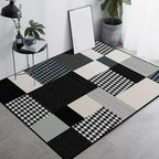 Moroccan living room rug in black and white houndstooth rectangular pattern rug polyester non-slip rug