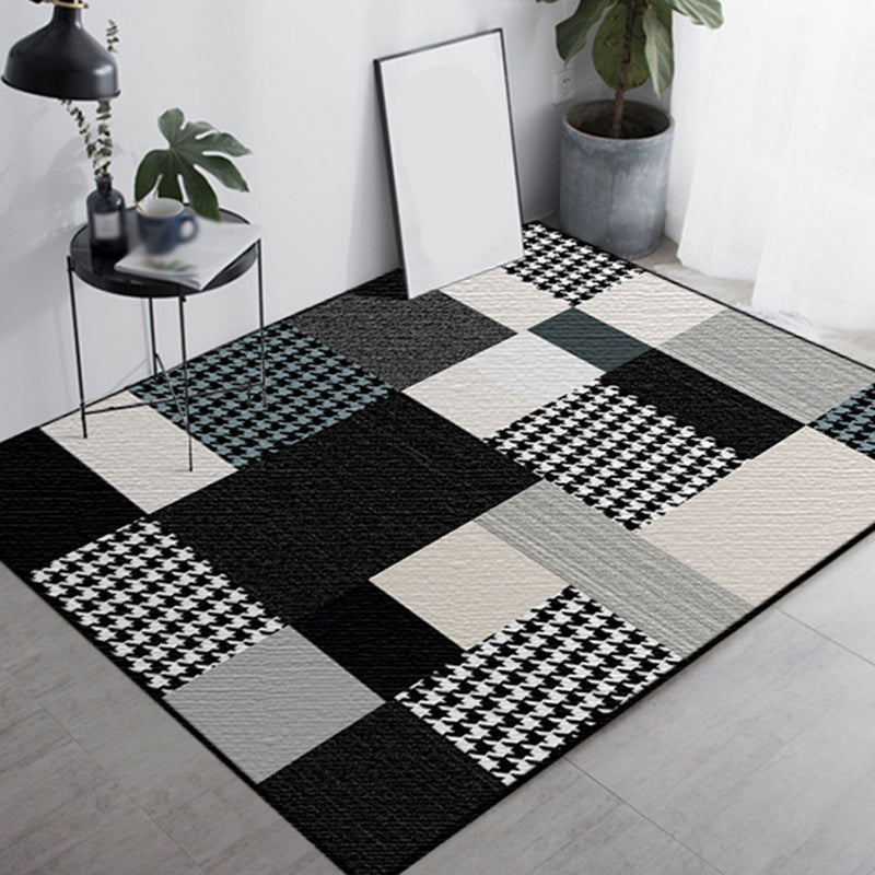 Moroccan living room rug in black and white houndstooth rectangular pattern rug polyester non-slip rug