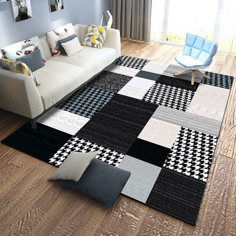 Moroccan living room rug in black and white houndstooth rectangular pattern rug polyester non-slip rug