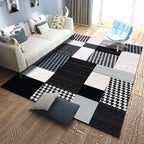 Moroccan living room rug in black and white houndstooth rectangular pattern rug polyester non-slip rug
