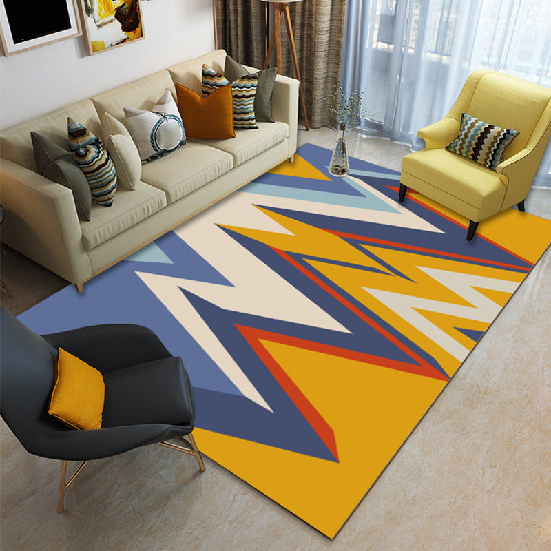 Yellow and Blue contemporary rug Polyester color box geometric rug washable rectangular rug for the living room
