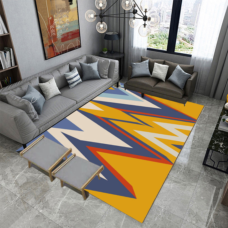 Yellow and Blue contemporary rug Polyester color box geometric rug washable rectangular rug for the living room
