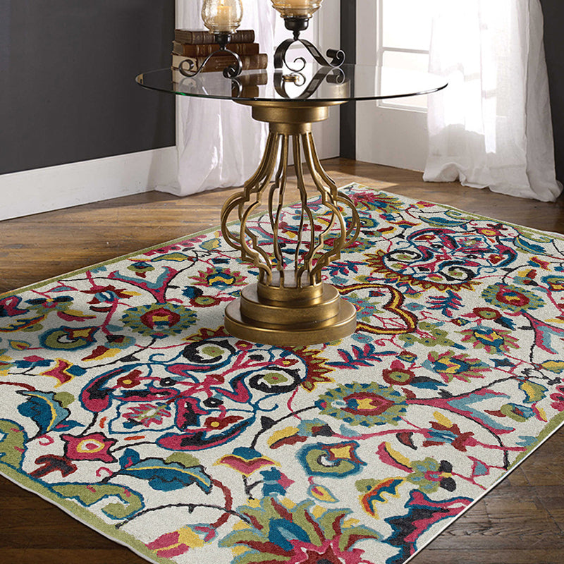 White Moroccan carpet Polyester flower leaf pattern carpet non-slip back carpet for home decoration