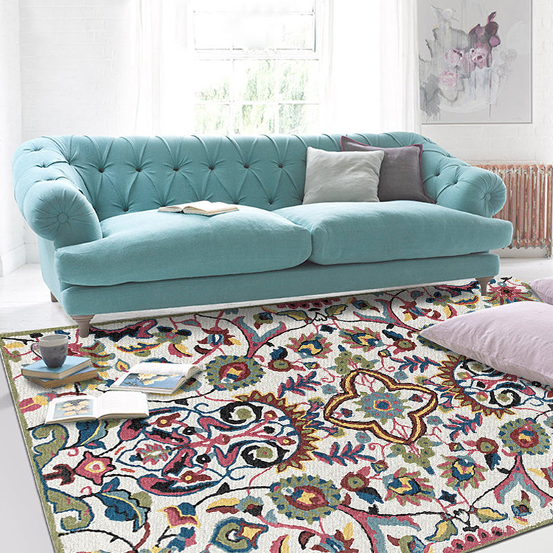 White Moroccan carpet Polyester flower leaf pattern carpet non-slip back carpet for home decoration