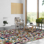 White Moroccan carpet Polyester flower leaf pattern carpet non-slip back carpet for home decoration