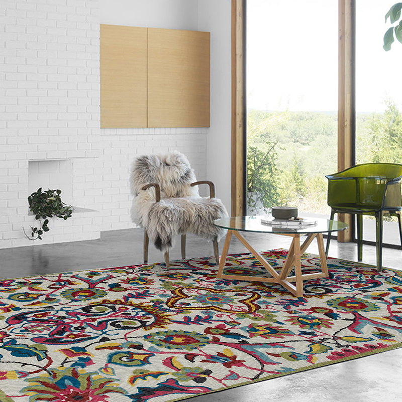 White Moroccan carpet Polyester flower leaf pattern carpet non-slip back carpet for home decoration