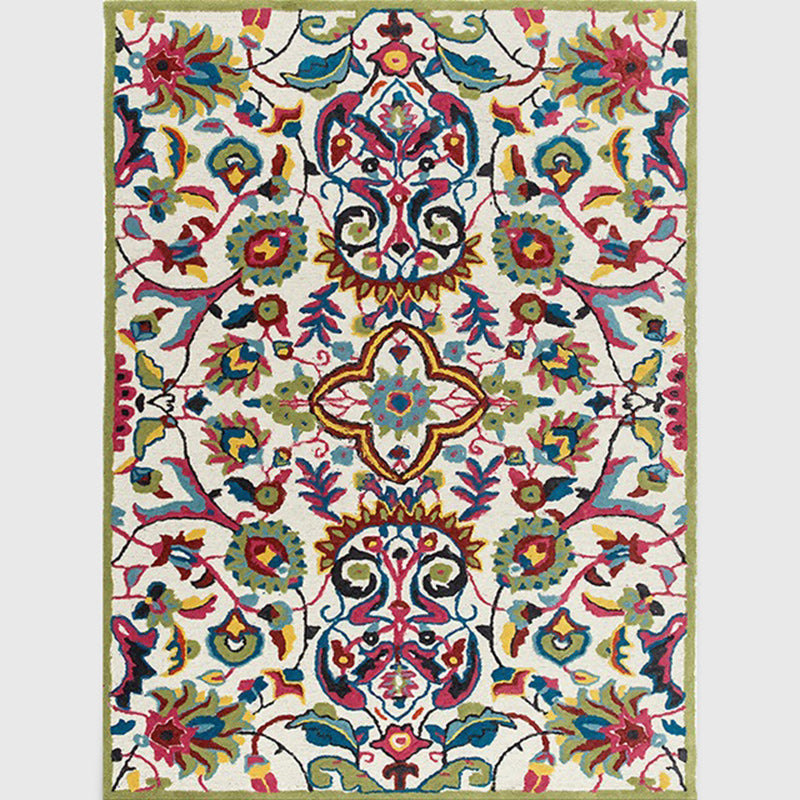 White Moroccan carpet Polyester flower leaf pattern carpet non-slip back carpet for home decoration