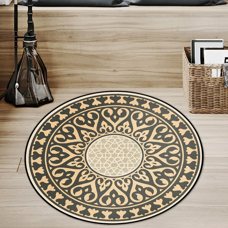 Americana Southwestern Rug Black and Yellow Polyester Rug Non-Slip Back Rug for Bedroom