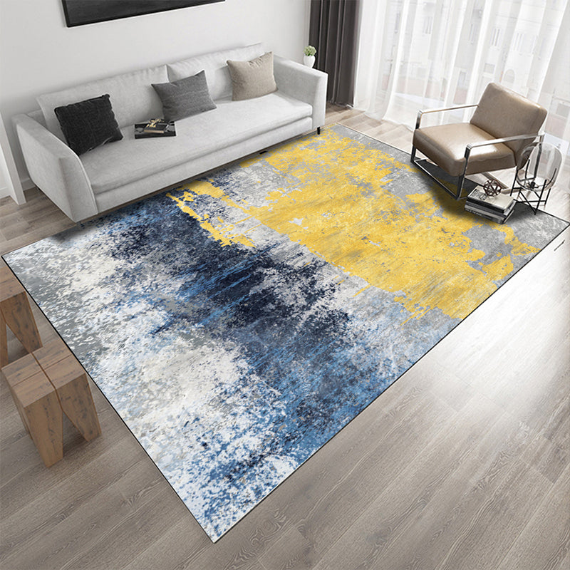 Nordic Modern Rug in Gray Abstract Oil Painting Print Living Area Rug Polyester Washable Rug for Home Decor