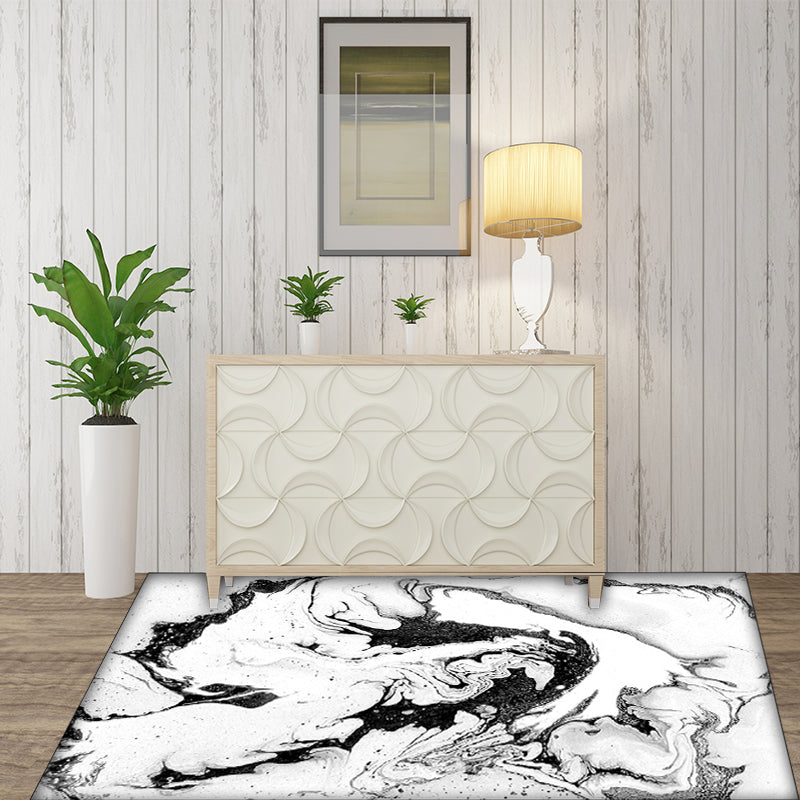 Scandinavian Modern Rug in White Abstract Color Splash Print Area Rug Polyester Washable Rug for the Living Room