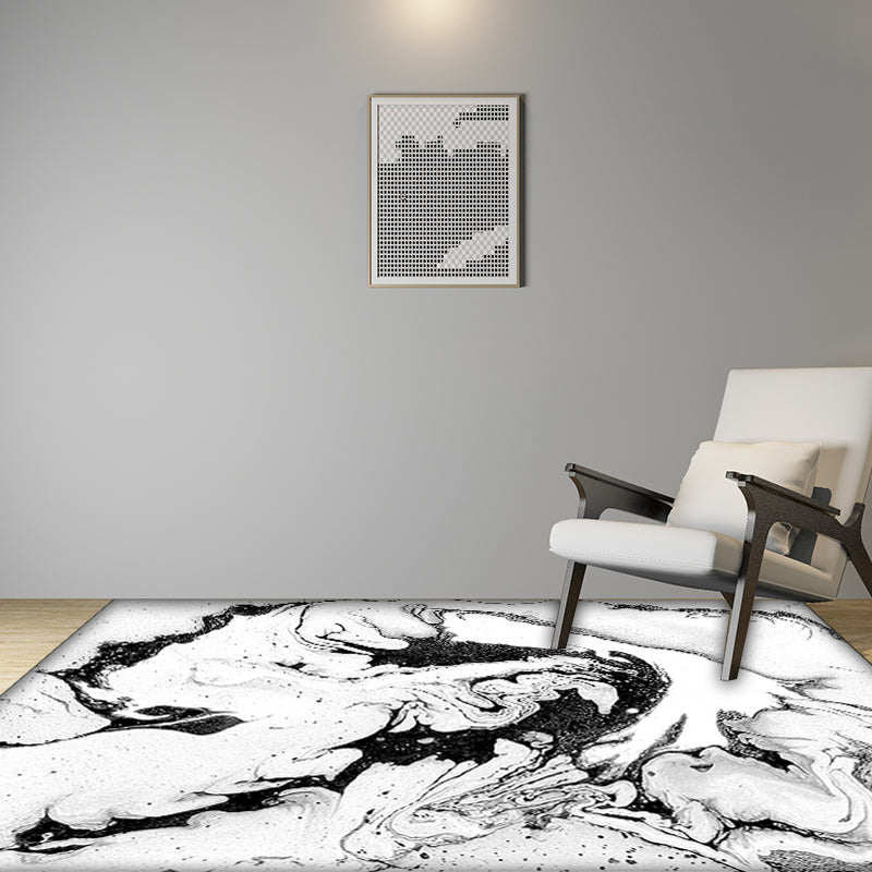 Scandinavian Modern Rug in White Abstract Color Splash Print Area Rug Polyester Washable Rug for the Living Room