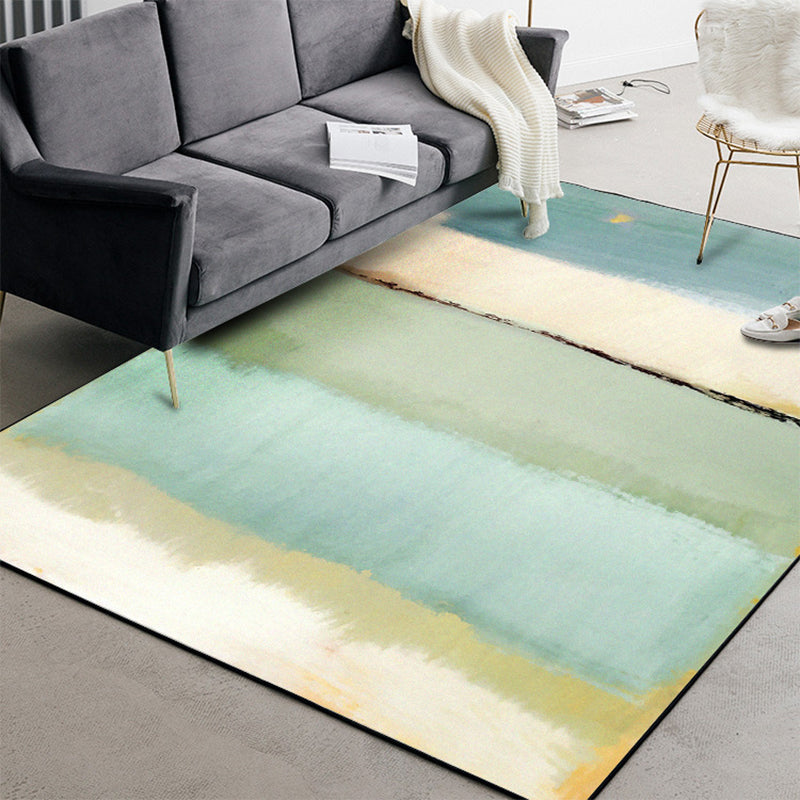 Teal Bedroom Carpet Modern Abstract Color Block Pattern Rug Polyester Washable Rug