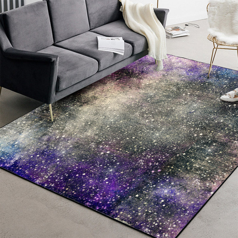 Modern rug for the living room in gray and purple with abstract galaxy star pattern rug polyester washable rug for the area