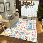 Yellow Moroccan carpet Polyester flowers Greek key square pattern rug non-slip rug for bedroom