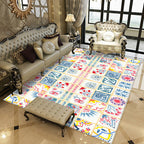 Yellow Moroccan carpet Polyester flowers Greek key square pattern rug non-slip rug for bedroom