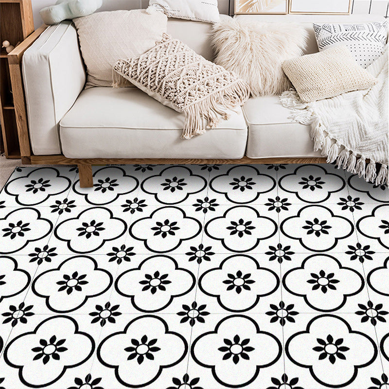 Moroccan living room rug in white floral square pattern rug polyester non-slip area rug