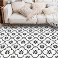 Moroccan living room rug in white floral square pattern rug polyester non-slip area rug