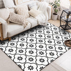 Moroccan living room rug in white floral square pattern rug polyester non-slip area rug