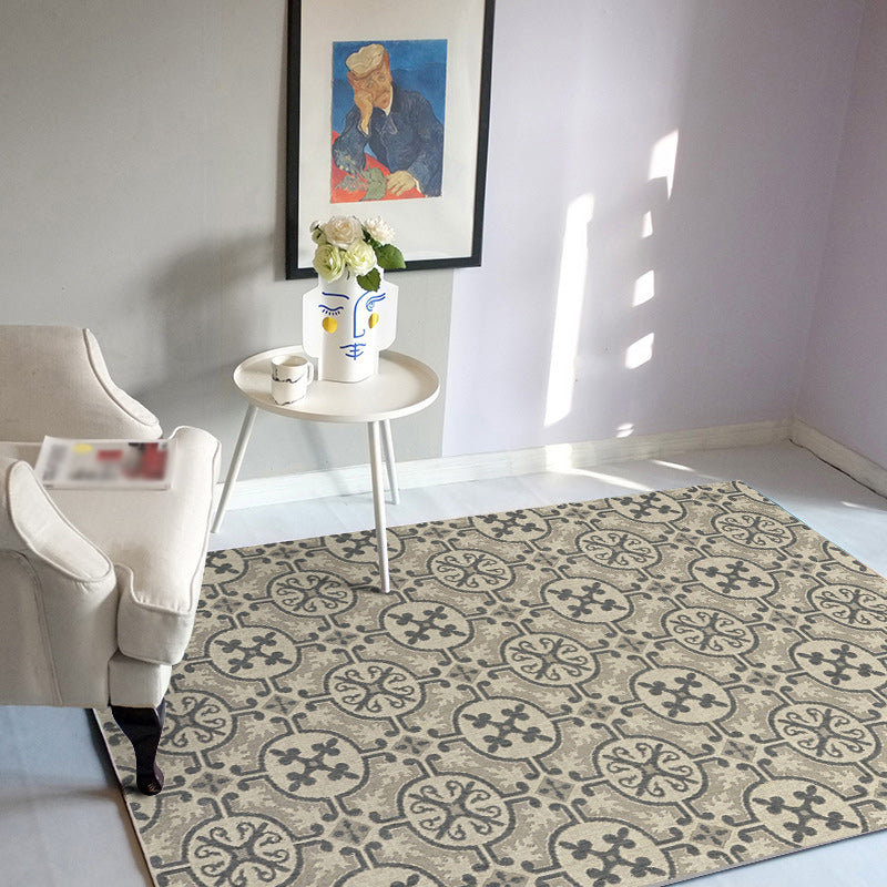Moroccan Circle Pattern Rug in Brown Polyester Floor Mat Anti-Slip Area Rug for Home Decor
