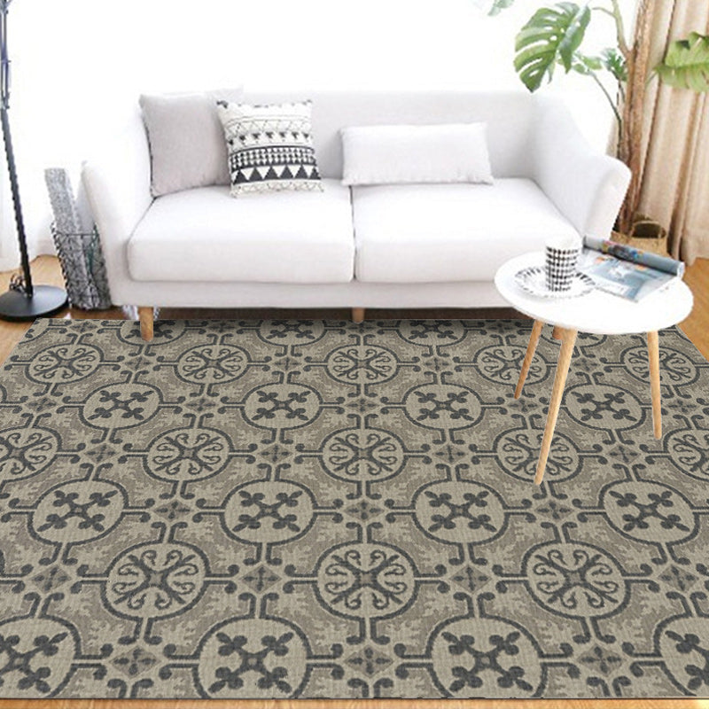 Moroccan Circle Pattern Rug in Brown Polyester Floor Mat Anti-Slip Area Rug for Home Decor