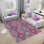Purple Bedroom Rug Moroccan Floral Diamond Pattern Rug Polyester Non-Slip Back Rug
