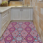 Purple Bedroom Rug Moroccan Floral Diamond Pattern Rug Polyester Non-Slip Back Rug