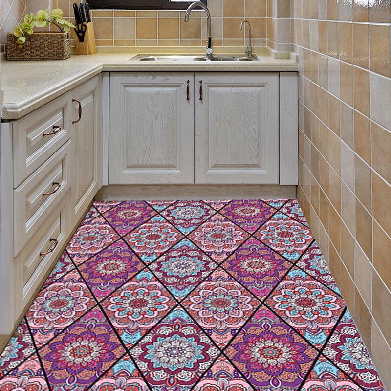 Purple Bedroom Rug Moroccan Floral Diamond Pattern Rug Polyester Non-Slip Back Rug