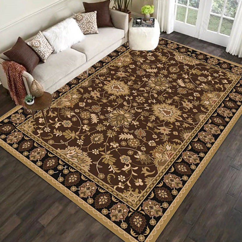 Persian petal pattern rug in brown Moroccan rug polyester non-slip mat rug for bedroom