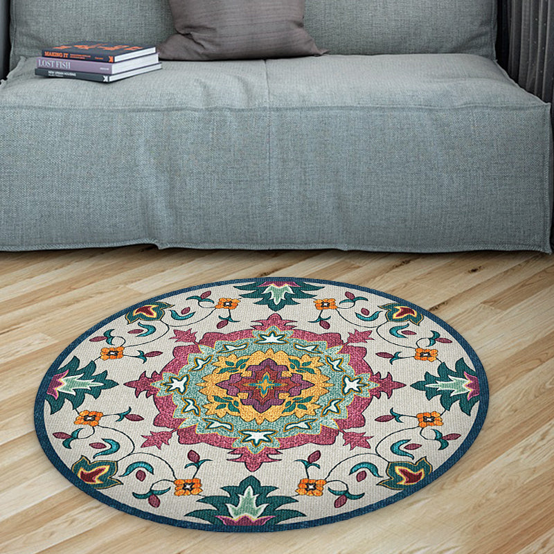 Classic Blue and Red Americana Carpet Synthetic Tribal Carpet Non-Slip Back Carpet for Bedroom