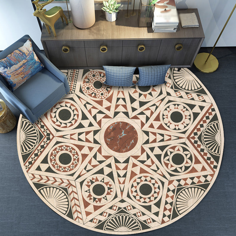 Vintage Southwest Geometric Rug Beige Tribal Rug Polyester Non-Slip Mat Rug for Living Room