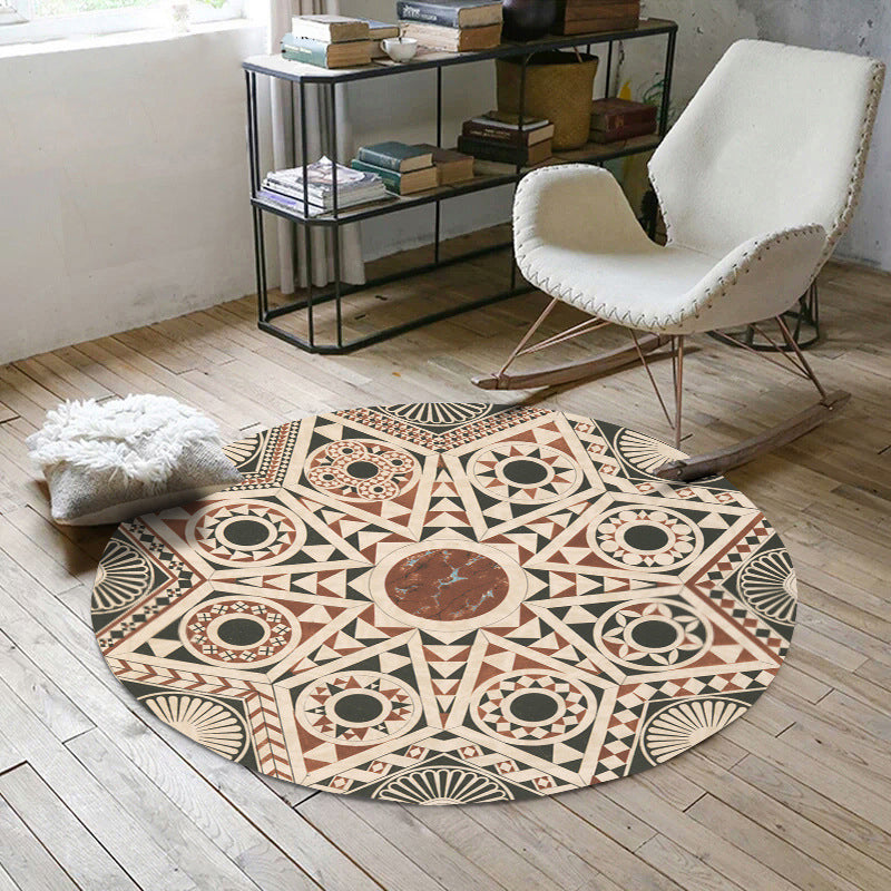 Vintage Southwest Geometric Rug Beige Tribal Rug Polyester Non-Slip Mat Rug for Living Room