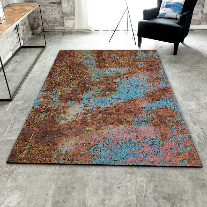 Modern living room rug in brown and blue abstract rust pattern rug polyester washable area rug
