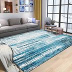 New Modern Rug in Blue and White Abstract Plaid Stripe Print Rug Polyester Washable Rug for Home Decor