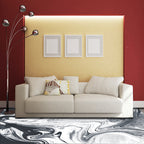 Modern Living Room Carpet in Black and White Abstract Oil Painting Pattern Carpet Polyester Washable Carpet