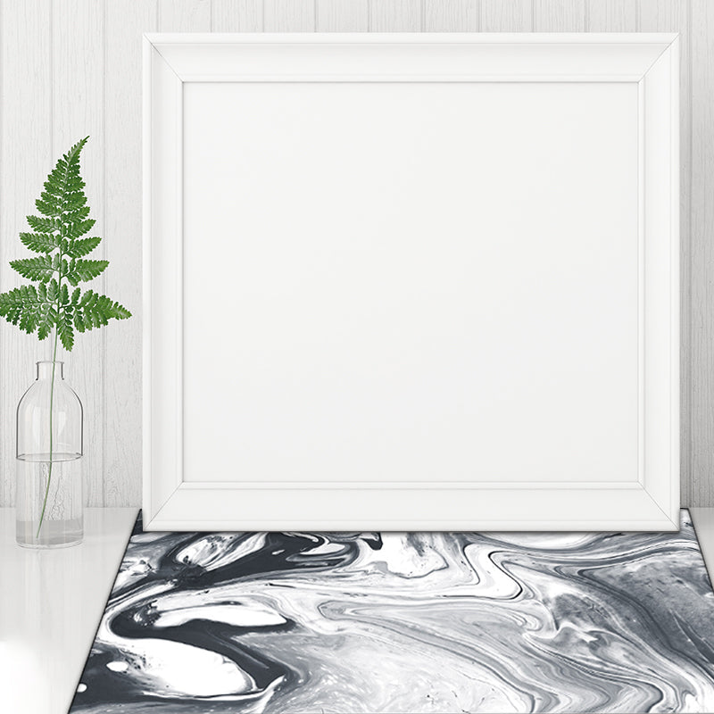 Modern Living Room Carpet in Black and White Abstract Oil Painting Pattern Carpet Polyester Washable Carpet